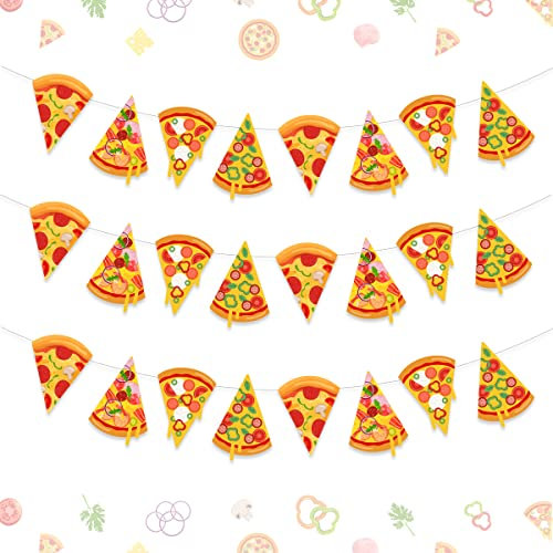 Fangleland 3 Stück Pizza Foto Banner, Pizza Thema Wimpelkette Girlande für Babyparty, Geburtstag Bachelorette Party Supplies, Fast Food Thema Dekorationen für Pizza Party Time