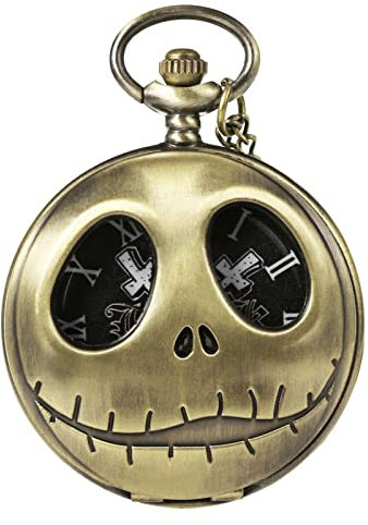MORFONG Skelett Taschenuhr Bronze Quartz Herren Taschenuhren Für Männer Frauen Kinder Geburtstags Weihnachten Geschenk mit Kasten & Halskette