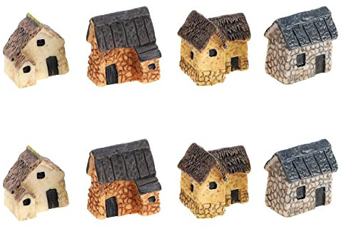 ECSiNG 2 Sets (8 Stück) Puppenhaus Dorf Steinhäuser Kunstharz Miniatur Gartenarbeit Landschaft Simulation Landhaus Fee Garten Dekoration für Puppenhaus Dekor