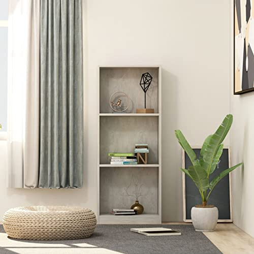 Chusui Bücherregal 3 Fächer, Raumteiler Regal, Standregal, Bookcase, Bücherwand, Büroregal, Regalbrett, Betongrau 40x24x108 cm Holzwerkstoff