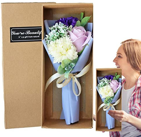 Youding Flores jabón Rosas, Rosas Clavel perfumado para Siempre con Caja Regalo, Flor Artificial con Margaritas, Hierba Falsa, arreglos Florales, Ramos Regalo para Boda, día
