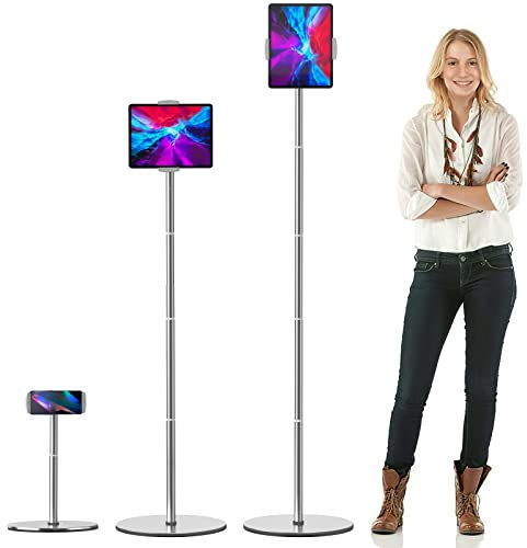 OATSBASF Tablet Floor Stand, Height Adjustable(16.5-66.1 inch), 360 Degree Rotating, Aluminum Alloy Cradle Mount Dock for 4.7-12.9 Screen iPhone Samsung, iPad, Kindle, eBook Reader (White)