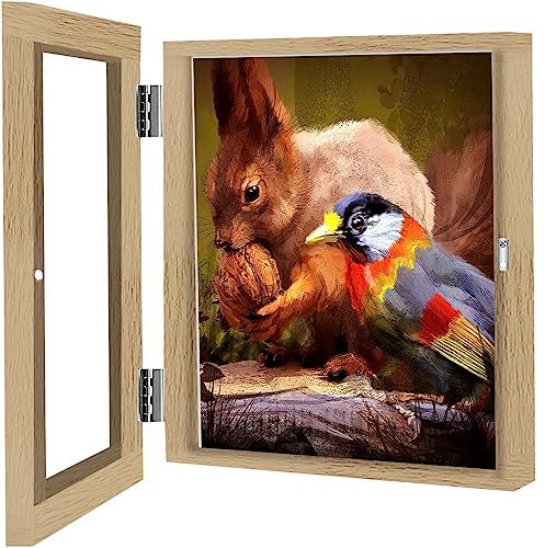 Esteopt Kinderzeichnungen,Bilderrahmen Kinderzeichnungen A4 Holz,Aufklappbar Holz Bilderrahmen für Kinderbilder für A4 Bilder Aufbewahrung. (Holzfarbe)