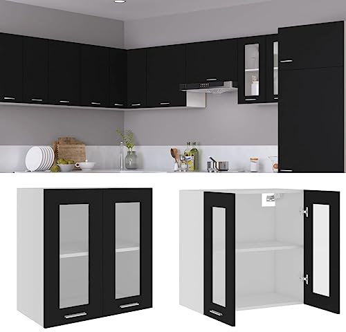 FIRBNUS Meuble de Cuisine Armoire en Verre Suspendue Noir 60x31x60 cm Aggloméré Armoire de Rangement Grande Capacité Largement Utilisée dans Restaurants Hôtels Lieu de Travail