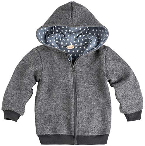 Lilakind Kinder Jacke Wolljacke Kapuzenjacke Walkjacke Reißverschluss Grau meliert Innenfutter mit Sternchen Gr. 98/104- Made in Germany