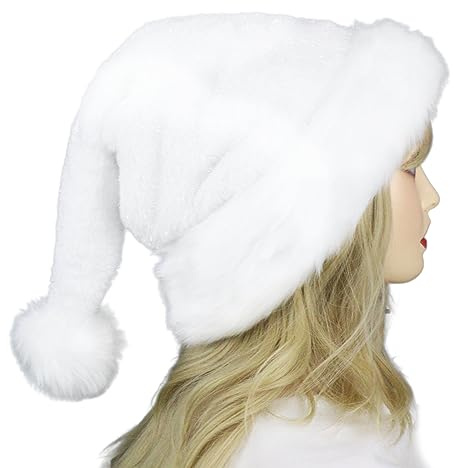 Brihasory Weiße Pailletten-Weihnachtsmannmütze, dicker Samt, Plüsch-Weihnachtsmütze für Damen, Herren, Erwachsene, Komfort-Innenfutter, Urlaubsmütze für Weihnachtsmann, Anzug für Familie
