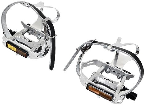 Wellgo R104 Classic Road Touring Pedale mit Zehenclips und Lederriemen, WE2784