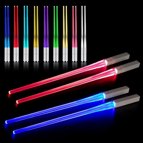 CJBIN Light Up Baguettes, 2 Paires Lightsaber Baguettes, Baguette Lumineuse avec 9 Modes de Couleur, Llluminating Chopsticks Réutilisables, Portables et Amovibles, sans BPA, pour la Cuisine et Sushis