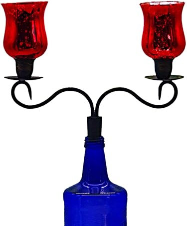 POMMERNTRAUM ® | Flaschenkerzenhalter Weinflaschenaufsatz Flaschenaufsatz MIT 2 TEELICHTAUFSÄTZEN Bauernsilber ROT | 2-armig (1 Set)
