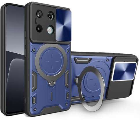 BORYA Cover per Xiaomi Redmi Note 13 Pro 5G, Silicone Antiurto Ultra Sottile PC+TPU Custodia, Militare Antigraffio Case con Magnetico Metallo Supporto e Protezione Fotocamera. Blu