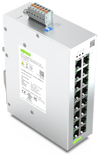 WAGO Industrial-Switch 852-1816 | mit 16 ETHERNET‐Ports 10/100/1000 MBit/s Autonegotiation und Diagnose‐LEDs auf der Vorderseite, unterstützt bis zu 8000 absolute MAC‐Adressen