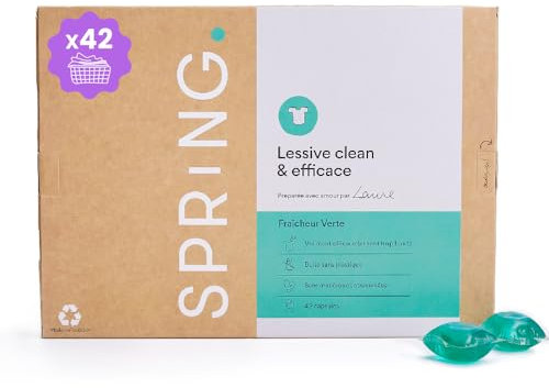 SPRiNG - Lessive Fraîcheur Verte - x42 Capsules - Fraîcheur Longue Durée - Nettoyage Efficace - Parfum Agréable - Formule Clean - Éco-responsable