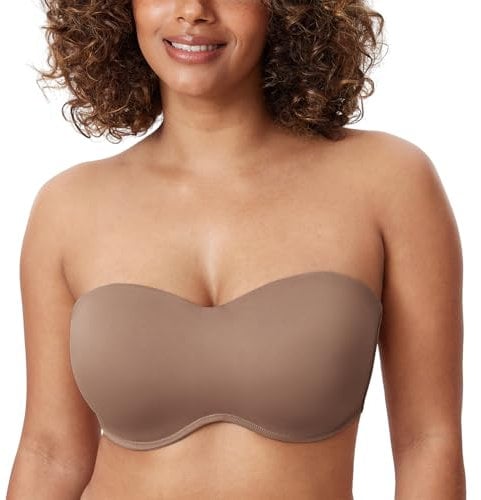 DELIMIRA Women's Strapless Bra Underwire Non Padded Minimiser Plus Size Bandeau Seamless Bra Brown Purple 42C