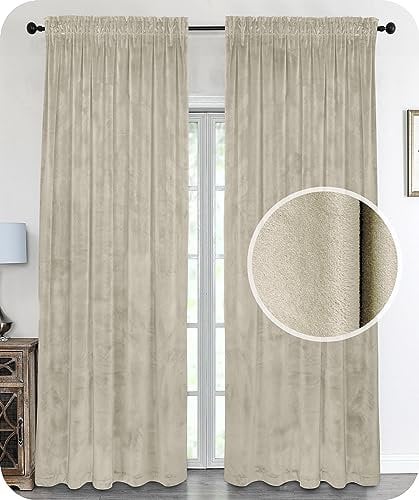 BEAUTEX Samt Vorhang Kräuselband U-Band Gardine Velvet abdunkelnd und Blickdicht, 140x225 cm (Breite 140 cm, Höhe 225 cm, Beige)