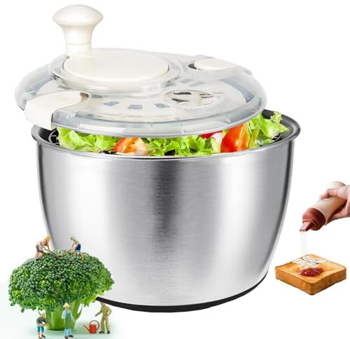 Centrifuga per insalata in acciaio inox, 4700 ml, grande capacità, centrifuga insalata semi-automatica, essiccatore vegetale per lattuga da cucina, espresso disidratatore per frutta e verdura, con