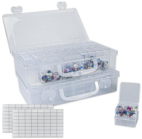 TANCUDER 24 PCS Bead Organiser Storage Box Small Plastic Beads Storage Containers Case Clear Bead Organizer Box Mini Rectangle Storage Boxes with Hinged Lid for Jewelry Rhinestones Crafts - 2 Pack
