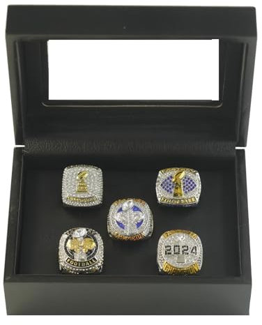 HYKJSHED 5 Stück Fantasy-Football-Ringe 2020 2021 2022 2023 2024 Meisterschaftsringe FFL-Meisterschaftsringe Fan-Erinnerungsstücke Fußball-Displays(Size:8)