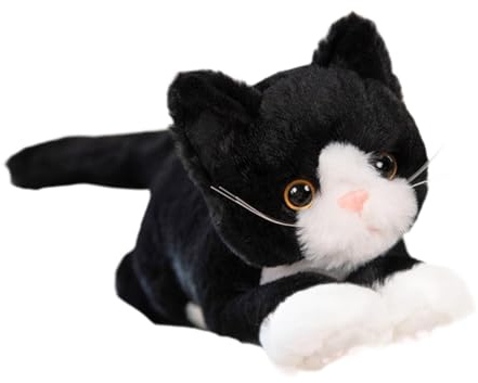Milageto Katzen-Plüschtier, Cartoon, Kuscheltier, Heimdekoration, bequemes Kätzchen-Stofftier, Plüsch-Katzenpuppe für Kinder als Geburtstagsgeschenk für die, Schwarz und weiß