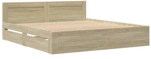 vidaXL Bettgestell, Bett mit Kopfteil, Bettrahmen mit Lattenrost, Doppelbett Schlafzimmerbett mit Stauraum, Sonoma-Eiche 180x200cm Holzwerkstoff