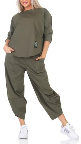 MATY FASHION Damen Hausanzug Zweiteiler Jogging Sport Freizeit Training Hose Hoodie Set 6171 (DE/NL/SE/PL, Numerisch, 36, 42, Regular, Regular, Oliv)