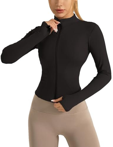 Heinaroman Veste de Sport Femme Veste de Course LéGèRe Veste de Sport de Fitness Respirante Avec Trou Pour Le Pouce Haut Zippé de Yoga, Course à Pied, Yoga, Gym.