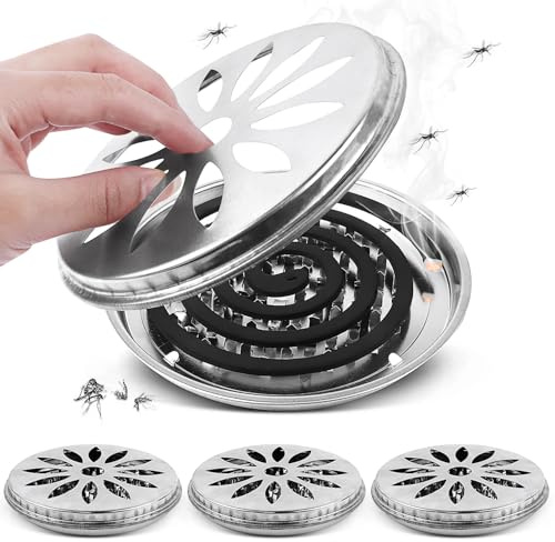 Mosquito Coil Holder Mückenspirale Halter Edelstahl Räucherspirale Behälter | Nuyoah Mücken Spirale Halterung 4 Insektenspiralen Halter Citronella Räucherspiralen Dose mit Deckel für Zuhause und Camping