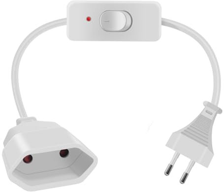 HuaLiSiJi Prolunga Europea con Interruttore 2.5A 250V Cavo Prolunga Spina Europea 2x0.75 mm² Prolunga Elettrica Spina Europea, per Elettrodomestici, Lampada, Spina di Ricarica, TV, PC (Bianco, 0.5m)