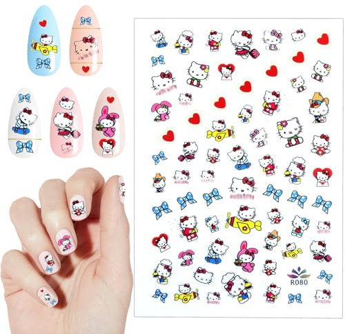 Nagelsticker, Katze Nailart Sticker Kawaii Sticker Nagelsticker Kinder Cartoon Niedliche Cartoon Nagelkunstaufkleber Geschenke für Mädchen Damen Kinder(70+ Decals)