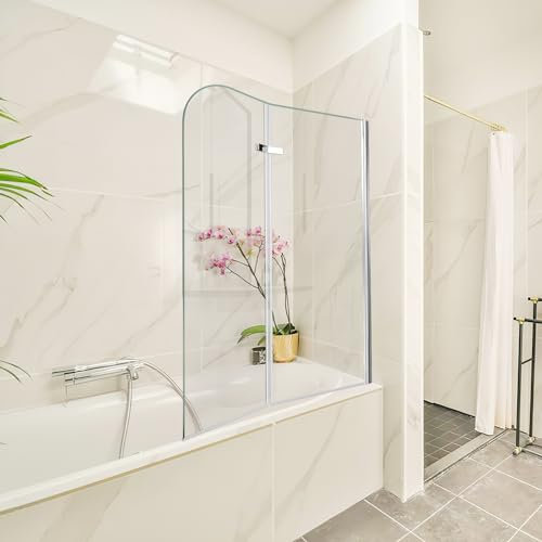 Daromigo Parete doccia per vasca da bagno, 100 x 140 cm, 2 pezzi, pieghevole, con vetro di sicurezza monolocale da 6 mm, colore: argento trasparente