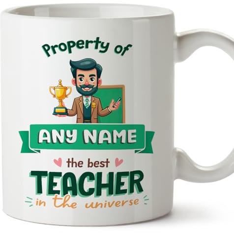 MUGFFINS Personalised Mug for Teacher Man - in English - Property of - Funny Custom Gift for Colleagues - Ceramic 11oz Mug