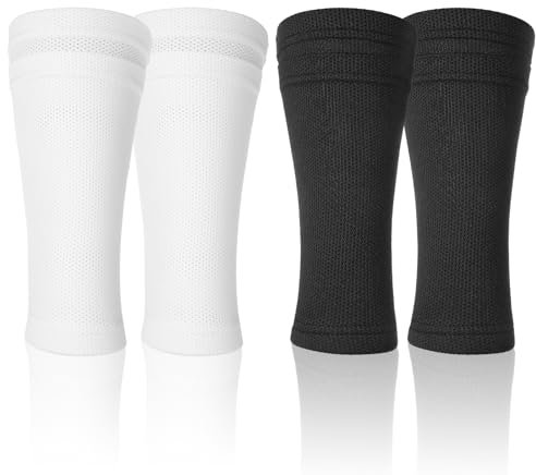 Tyqour 2 Paar Stutzen Kinder Fußball Fußball Sleeves Tubes Sportsocken Unisex Stutzen Ohne Socken Weiß Schwarz Fussball Socken Kinder Atmungsaktive Football Socks für Anfänger und Jugendliche