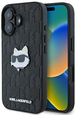 CG MOBILE Karl Lagerfeld KLHCP16SPGKLCHPK Hülle für iPhone 16 6.1 schwarz Monogram Choupette Head Pin