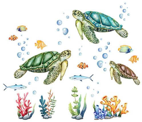 Thoquene 2 Stück Wandtattoo Fische Schildkröte Seetang Unterwasserwelt Meer Badezimmer Bad(30x60cm)