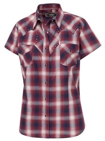 STARS & STRIPES Shelby Chemise western pour femme - Rouge à carreaux avec strass et poches de poitrine