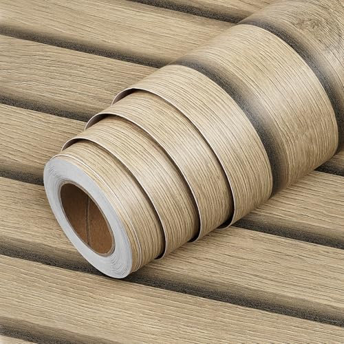 LACHEERY Papier Peint Bois 3D Vinyle Adhesif Mural Marron 60cm x 400cm Papier Adhesif pour Meuble Effet Bois Rayé Rouleau Adhésif Décoratif Mural Imperméable pour Salon Armoire Chambre Porte