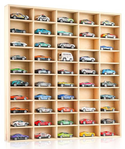 Seenelling 50 Spaces 1/64 Druckguss-Modell-Auto-Vitrine, Holz-Wandhalterung, Aufbewahrung, Spielzeug-Auto-Display, Spielzeug, Auto-Aufbewahrung, Organizer, Koffer für Autos, Räder, Spielzeug,