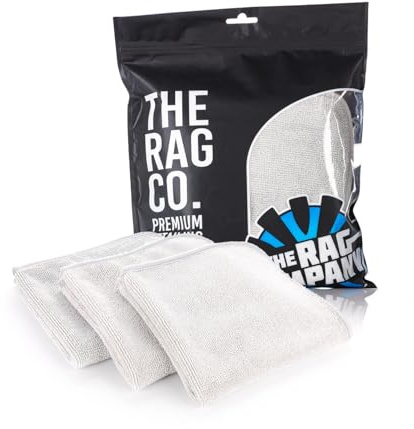 The Rag Company - Toallas de Limpieza de Microfibra FTW Vidrio, Ventanas, Espejos, Superficies pulidas, sin Rayas, sin arañazos, 16 x 16 Pulgadas, Color Gris Hielo, Paquete de 3