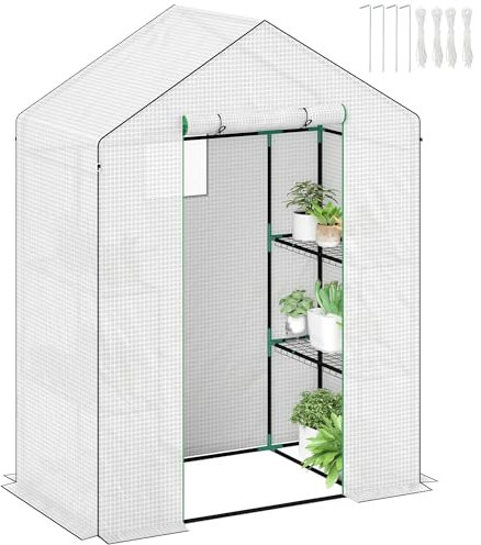 Outsunny Serre avec porte roulante, fenêtres, étagères, résistante à l'hiver Serre en film d'acier, serre pour balcon, jardin, serre à tomates 143 x 74 x 190 cm, serre à tomates pour tomates, légumes,