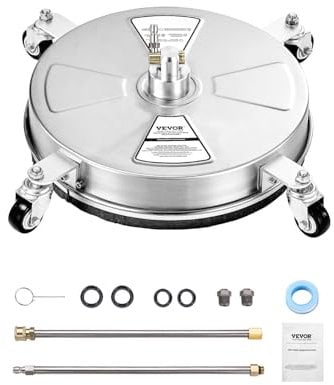 VEVOR Idropulitrice per Superfici in Acciaio Inossidabile con 4 Ruote, 275,8 Bar Max, Connettore Rapido da 1/4, 2 Ugelli a Spruzzo, 2 Lance Estese, per Cemento, Patio, Marciapiede 430 mm
