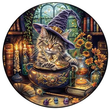 Blumuze Holzpuzzle Erwachsene, Magischer Feline Holz Puzzle, Katze Holzpuzzle Einzigartige Tierform Puzzleteile,Puzzles aus Tierteilen, Puzzle Holz Erwachsene mit Holzbox (100 Stück-S-21.5 * 21.5cm)