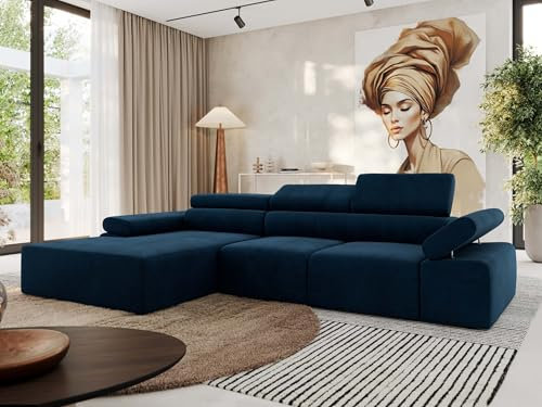 MKS MEBLE Ecksofa mit relaxfunktion elektrisch, Sofa L-Form - Rilasso - Dunkelblau Velvet Links