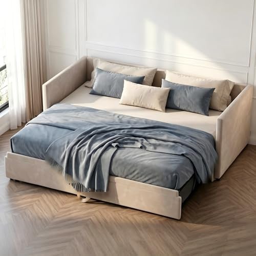 Xnferty Ausziehbares Schlafsofa 90/180 x 200 cm, Polsterbett Tagesbett Ausziehbar mit Lattenrost, Ausziehbett Gleiche Höhe, Bett Ausziehbar zum Doppelbett, Ohne Matratze (gris Clair)