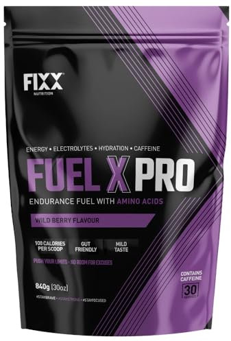 Fixx Nutrition Fuel X Pro Endurance Fuel with Amino Acids - Energy, Electrolytes, Hydration - 840g Bulk Bag (30 Servings) (Wild Berry (Caffeinated))