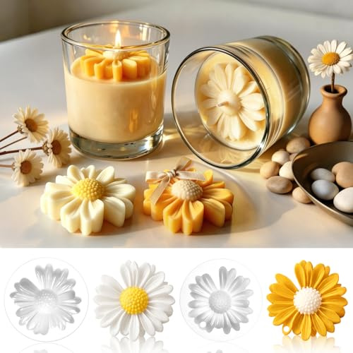 4 quattro Stampi per Candele, Stampi in Silicone per Candele, margherite in silicone, stampi in silicone per resina, 3D Mold per Cioccolatini Caramelle Torte Sapone