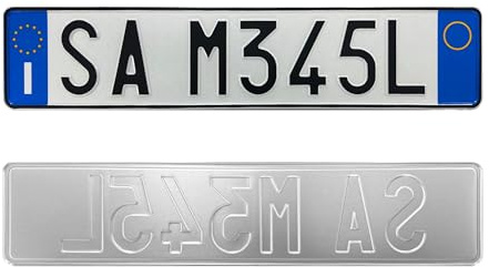 Personalised Reflective Aluminium Plate with Letters and Numbers Engraved in Relief, Rear Model – Made in Italy