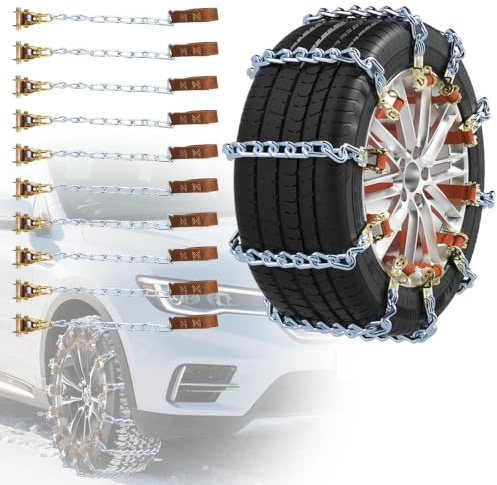 Manganese Steel Snow Chains for Cars 10PCS Ninonly Universal Snow Chains Emergency Tire Chains for Vehicle Car Truck SUV fit Tyre Width 165mm-265mm for Mud,Sand, Snow,Ice,Climbing