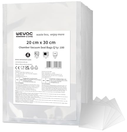 Wevac 20x30cm Kammer-Vakuumierbeutel – 100 Stück glatte Vakuumbeutel für Kammer-Vakuumierer, BPA-frei, auslaufsicher, Für Flüssigkeiten, Suppen, Sous Vide, Lebensmittelaufbewahrung & Gefrierfach