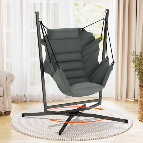 Hängestuhl 360° Drehung, Hängesessel mit Gestell Outdoor & Indoor, Bequemer Hängeschaukel Hängesitz (Tragkraft 180 kg) – ideal für Schlafzimmer, Terrasse, Veranda, Balkon, Garten und Balkon