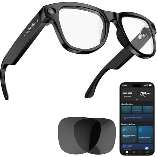 ELECGO AI Smart Glasses with 8MP HD 1080P Video Camera, Bluetooth Audio Sunglasses, Real-Time Translation, Voice Control, 15° Adjustable Temple, for Vlogging, Travel & Meetings