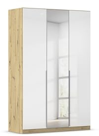 Rauch Möbel Alabama, Schrank, Hochglanz Weiß/Eiche Artisan, Breite 136 cm | Kleiderschrank, 3-türig, mit Spiegel, Zubehör Basic, für Schlafzimmer, Kinderzimmer, Homeoffice, Garderobe, Flur